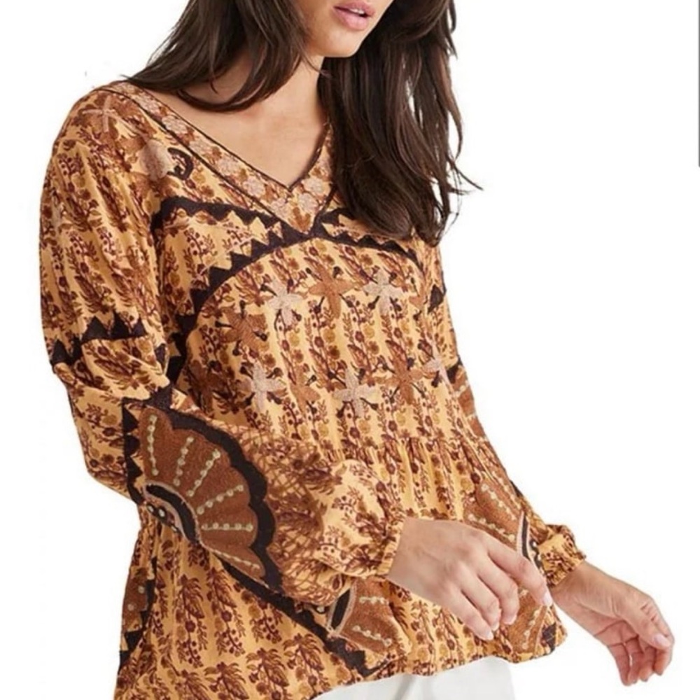 NWT Australian Brand- Talisman Sitara Long Bishop Sleeve Floral V-Neck Top $154